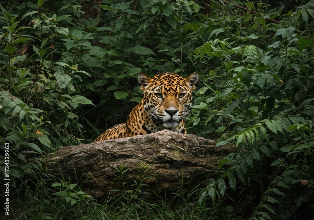 Fototapeta premium Jaguar in Tropical Forest Habitat