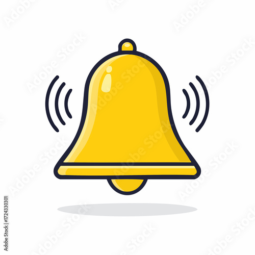 Illustration of a golden bell with sound waves emanating from it on a white background design element