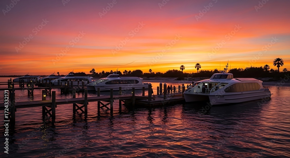 Fototapeta premium Boats at Dock Sunset.