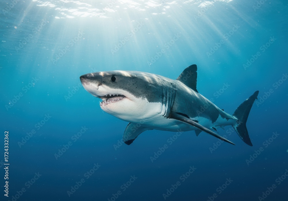Fototapeta premium Great White Shark Swimming Underwater