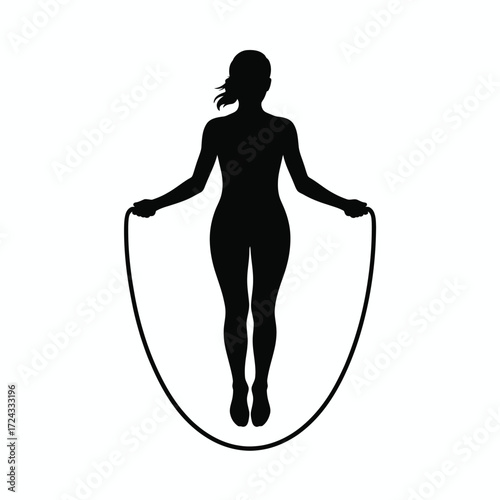 Woman silhouette jumping rope on white background exercise