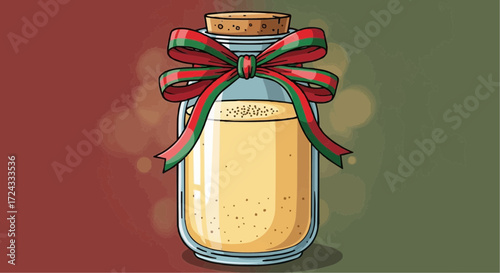 Christmas  festive christmas eggnog in a jar with ribbon holiday drink seasonal beverage delicious creamy traditional vector