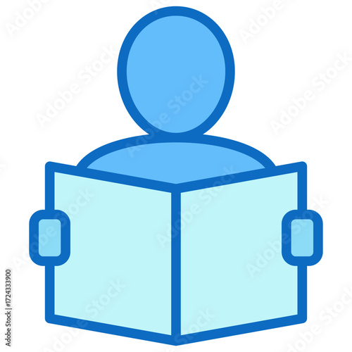 Training Manual Blue Fill Outline Icon Design Vector - person reading an open manual, representing training, learning, or onboarding processes in a company