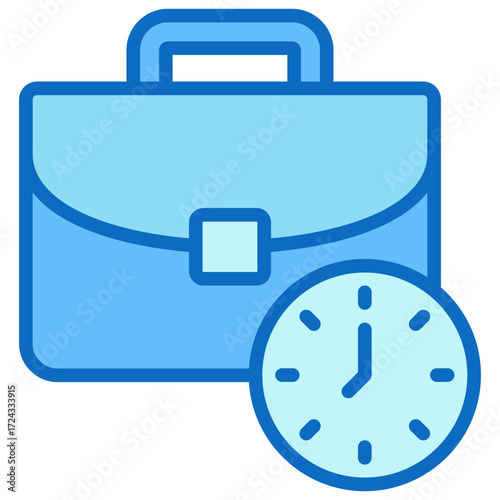 Work Schedule Blue Fill Outline Icon Design Vector - Briefcase with a clock, depicting job schedule, work hours, or office time