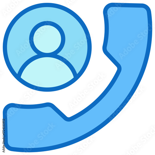 Call Contact Blue Fill Outline Icon Design Vector - Telephone receiver with a person avatar, representing customer service, phone contact, or communication
