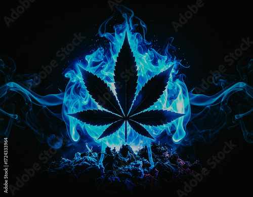 plant leaf with neon witj trippy background