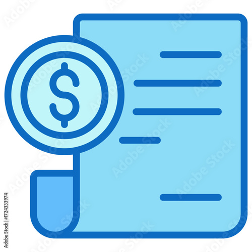Financial Report Blue Fill Outline Icon Design Vector - financial document with a dollar sign magnifier, representing budget analysis or auditing