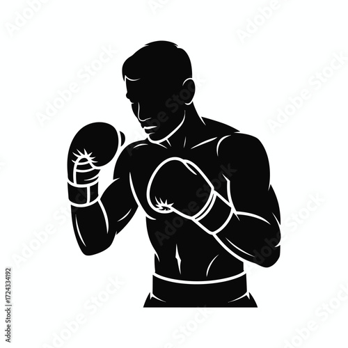 Silhouette of a boxer in a defensive stance boxing