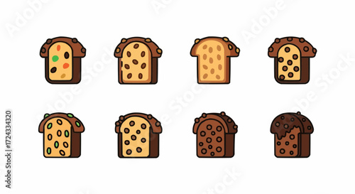 Christmas  delicious panettone bread slices with candied fruits and chocolate chips, traditional italian sweet bread treat vector