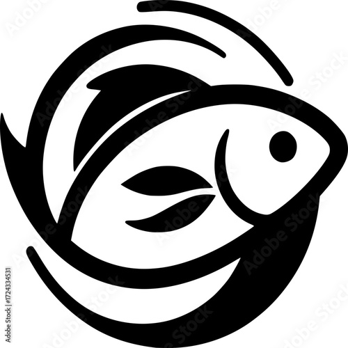 minimalist Fish with Water Waves Vector Icon Black and White