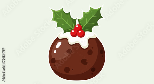 Christmas  delicious christmas pudding vector illustration with holly berries and cream topping holiday season dessert vector