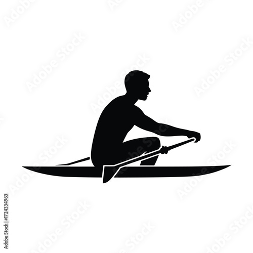 Silhouette of a man rowing a boat rower water sport
