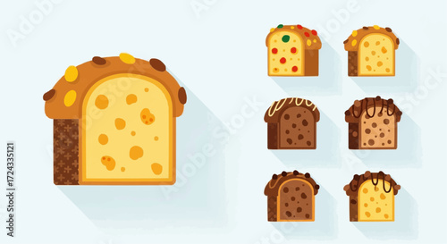 Christmas  delicious panettone bread slices vector illustration for bakery shop and sweet desserts product design concept vector
