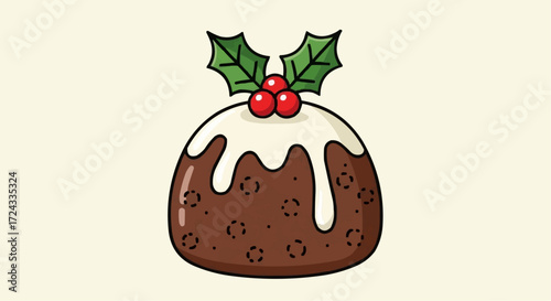 Christmas  delicious christmas pudding with holly berries vector illustration for holiday season and winter celebration vector