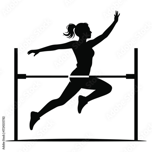 Silhouette of a woman high jumping over a bar athlete
