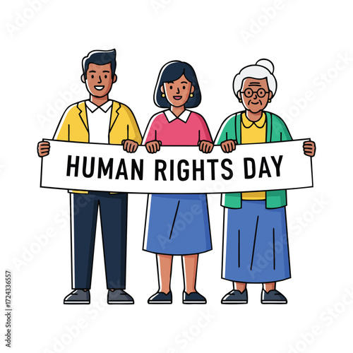 People holding a banner for human rights day celebration