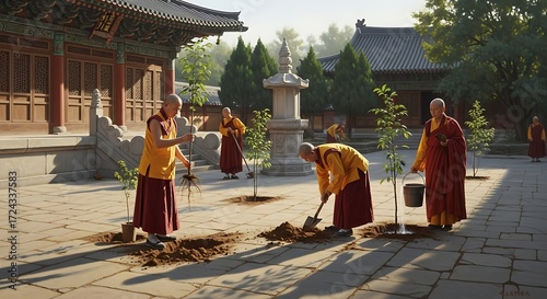 Monks Planting Trees. (18)