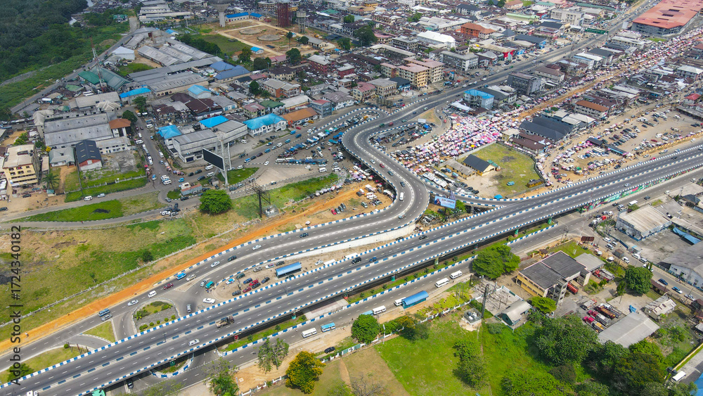 Fototapeta premium Aerial view of Port Harcourt city mile one market in Rivers state Nigeria