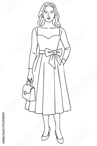 Vintage Style Woman with Bow Dress