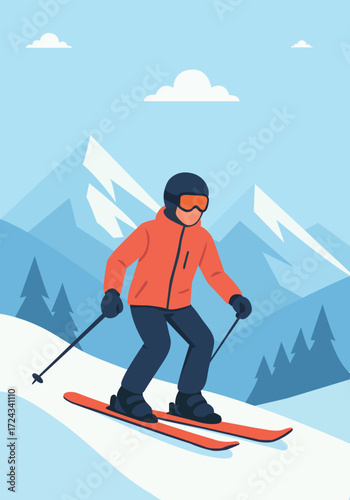 skiing in the mountains. Winter tourism 