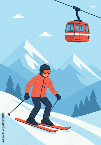 skiing in the mountains and ski lift. winter in the mountain 