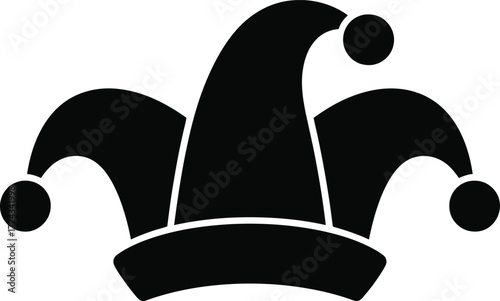 Black silhouette of a jester hat on white background