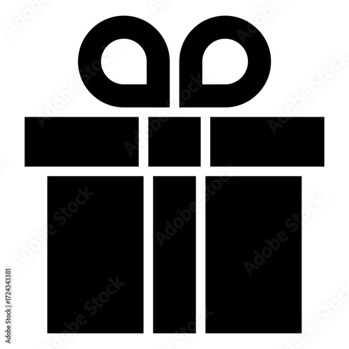 Gift Box Glyph Black Silhouette Icon Design Vector - Wrapped gift box with ribbon, representing reward, celebration, and appreciation
