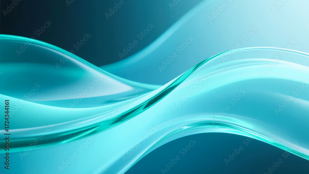 Obraz premium Abstract flowing waves in shades of blue and teal with smooth, translucent surfaces