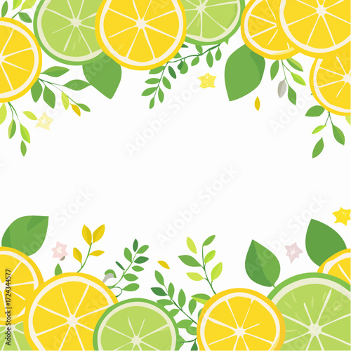 Vibrant Lemon and Lime Citrus Frame with Green Leaves