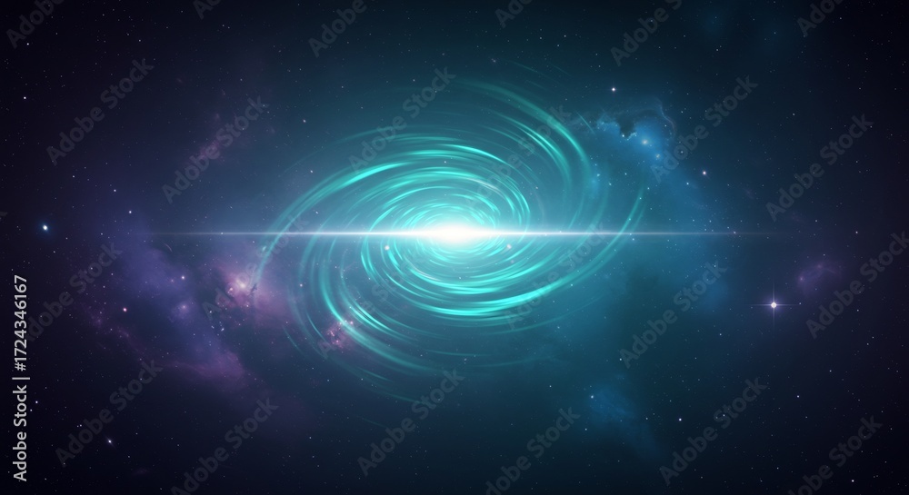 Fototapeta premium Glowing teal nebula swirls mysteriously around bright cosmic core. AI Generated