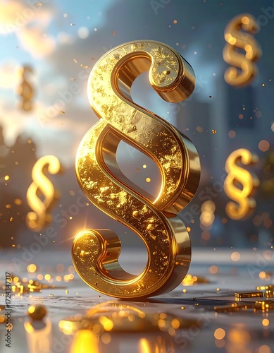 Golden paragraph symbol in a city scene