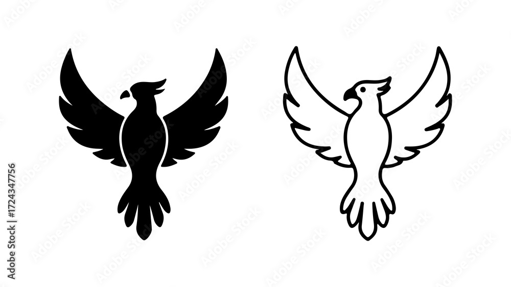 Fototapeta premium Stylized phoenix bird illustrations black and white.