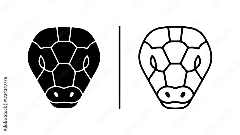 Obraz premium Stylized Snake Head Icons in Solid and Outline Styles.