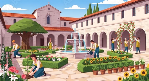 Gardeners in Monastery Yard.