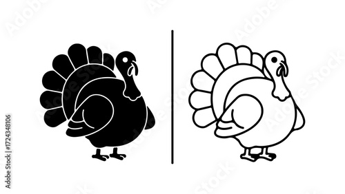 Turkey silhouette illustration with detailed feathers and outline design.