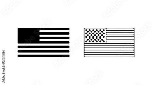 Two American flag icons in black and white style.