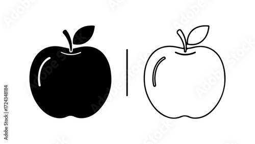 Two apples side by side one black and one outlined.