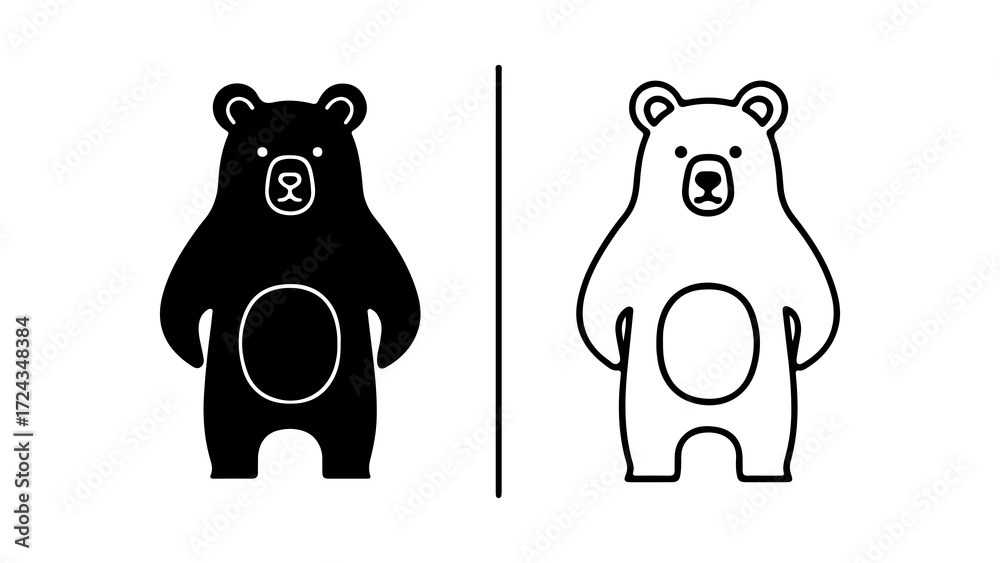 Naklejka premium Two black and white bear illustrations simple and cute.