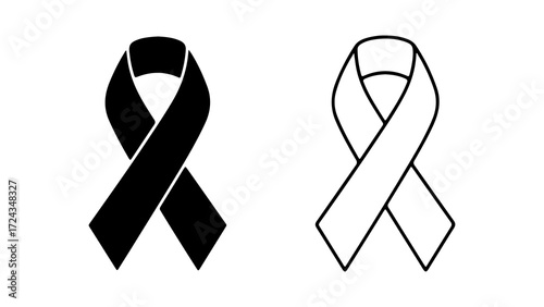 Two black and white awareness ribbons symbol of support and remembrance.