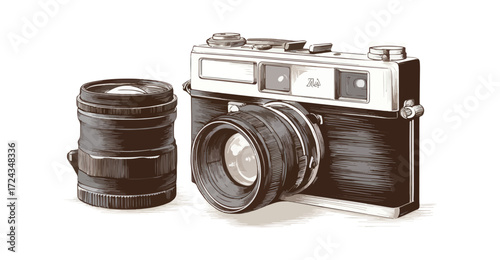 Vintage camera and lens illustration