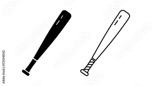 Two black and white baseball bats side by side simple design sports equipment illustration.