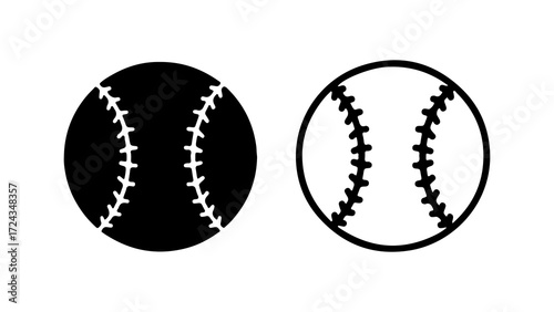 Two black and white baseballs focused on the main subject simple design sport equipment classic image clear illustration.