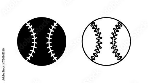Two black and white baseballs side by side focused on the main subject simple design clear image easy to understand.