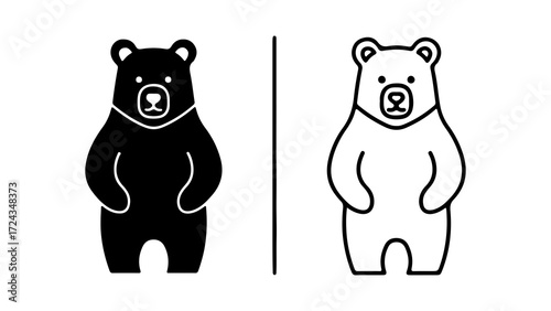 Two black and white bear illustrations focused on the bear shapes and outlines.