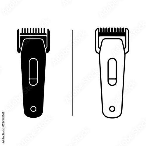 Two black and white illustrations of electric hair clippers.