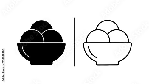 Two black and white illustrations of bowls of ice cream.