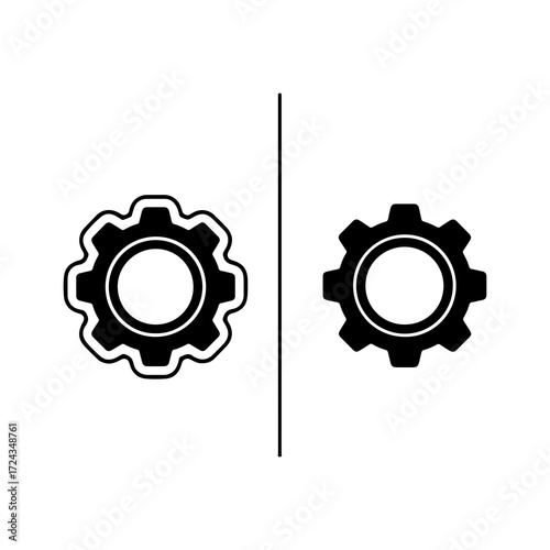 Two Black Gear Icons on White Background.