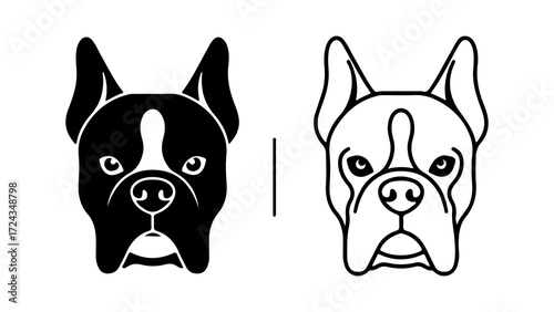 Two Boston Terrier Head Illustrations One Solid Black One Outline.