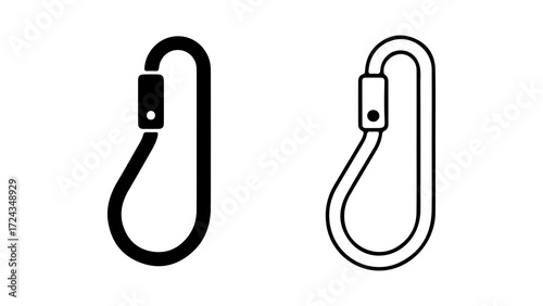 Two Carabiner Icons Solid and Outline Versions for Climbing and Safety.