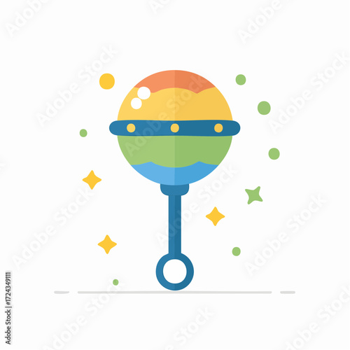 Colorful Baby Rattle Toy on White Background
